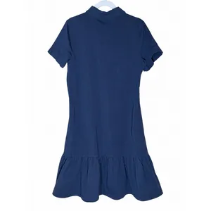 Spartina Dress L Navy Blue Cotton Polo Drop Waist Ruffle Hem Preppy Resort Golf thumbnail 2
