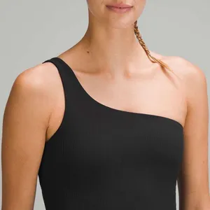 LULULEMON Ribbed Nulu Asymmetrical Yoga Tank Top in Black Sz. 10 thumbnail 5
