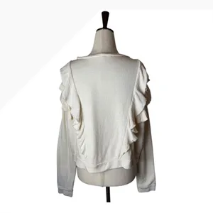 LoveShackFancy Sweatshirt Women Small Beige Corinne Ruffle Detail‎ Cropped Boho thumbnail 3