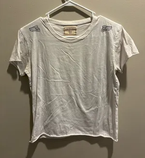 White Short Sleeve Tee with Embroidered Detail thumbnail 1