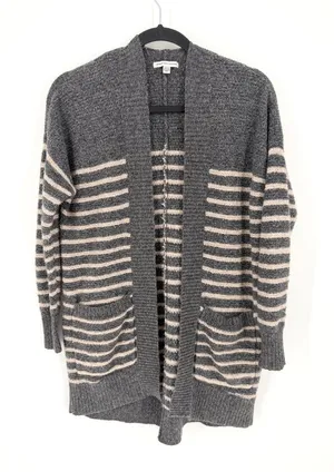 American Eagle Womens Small Gray Striped Open Front Longline‎ Cardigan Sweater thumbnail 1