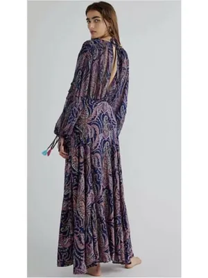 NEW Free People Mirage Paisley Bandana Print Sapphire Combo Maxi Dress 12 thumbnail 4
