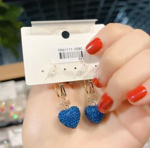 Women's Blue Diamond Love Heart Dangle Drop Earrings thumbnail 5