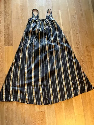 Free People Unearthen Black & Mustard Striped Tassel Maxi Dress oversized thumbnail 4
