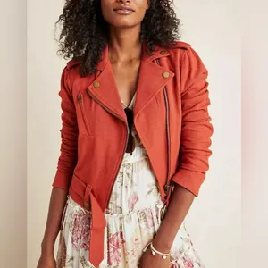 FRYE x Anthropologie Cropped Vita Cotton Moto Jacket in Burnt Cedar‎ Size XS thumbnail 2
