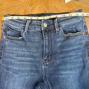 Judy Blue Double the Fun Straight‎ Leg Jeans Raw Hem Sz 3/26 Dark Wash JB82464MD thumbnail 7