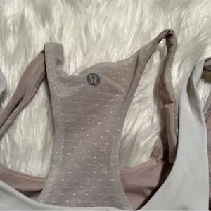 Lululemon Women's Size 8 Glide and Stride Bra Light Gray Mauve Mesh Polka Dots thumbnail 7