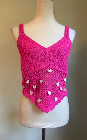 Pink Crochet crop top festival boho fairy NWT y2k costume retro hippie bohemian thumbnail 1