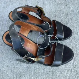 Frye Amy criss cross black leather heels size 8 Block Strappy thumbnail 2