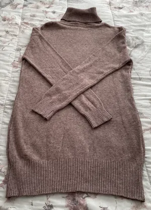 Wool Blend Brown Cable Knit Turtleneck Sweater Dress with Pockets, size M thumbnail 10