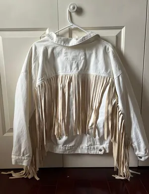 Peach Love Oversized Fringe Jean Jacket thumbnail 2