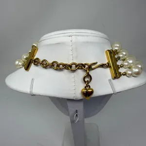 Carolee Faux Pearl Beaded Bead Three Strand Statement Necklace Gold Clasp thumbnail 6