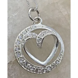 Open Heart Sisters Always CZ Pendant Sterling 925 Silver 18'' Necklace 4g Dainty thumbnail 2