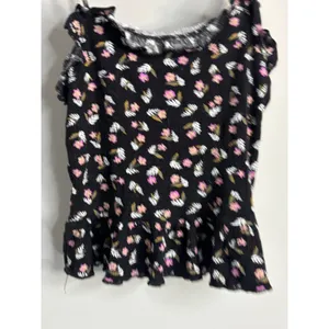 Billabong Floral Cami Top Womens Small Black Ribbed Ruffle‎ Tie Strap Peplum thumbnail 2