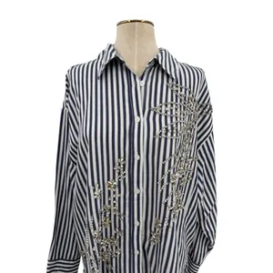 Anthropologie Maeve Bennet Beaded Sequined Button Down Shirt Striped Large‎ thumbnail 4