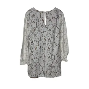 Wayf Women‎ Blouse Sheer Lace Floral V-Neck 3/4 Sleeve Nude Lining Ivory Medium thumbnail 8
