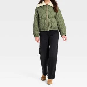Universal Threads Olive Green Quilted Jacket Faux‎ Shearling Collar Small NWT thumbnail 7