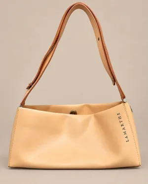 Lamarthe Women Shoulder Bag Small Tan Leather Made in Italy Minimalist Baguette thumbnail 1