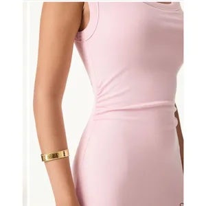 OGL Scoop Neck Side Ruched New Airy Bra Midi Dress Light Pink Size L NWT thumbnail 4