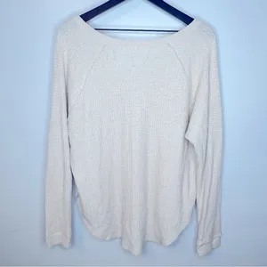 American Eagle Cream Soft & Sexy Plush Waffle‎ Knit V-neck Loungewear Top Size L thumbnail 2