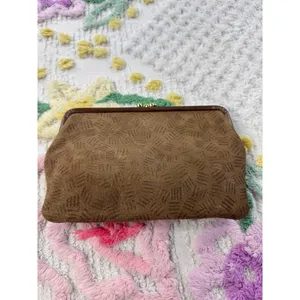 Anne Klein Vintage Brown Suede Kiss Lock Makeup Bag Clutch Lion Logo‎ thumbnail 3