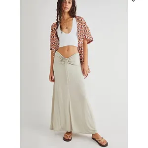 FREE PEOPLE Ruched Jersey Maxi Skirt brown $98 revolve casual S boho winter NWOT thumbnail 2