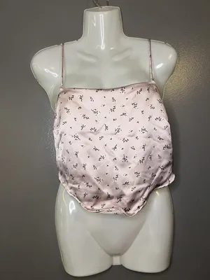 Garage Tank Top Womens M Pink Satin Floral Tie Back Bow Cami Crop Summer thumbnail 2