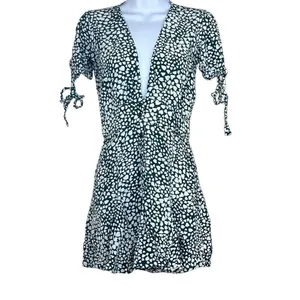 Anthropologie Rue Stiic XS Green White‎ Laguna Heart Print Button Up Mini Dress thumbnail 2