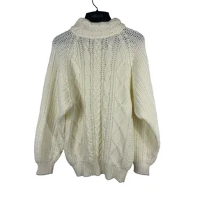 VTG 90s Carriage Court Cable Knit Sweater M Relaxed Fit Ivory Cream Mock Neck thumbnail 4