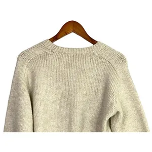 ZARA Cropped Ribbed Hems Long Sleeve Crew Neck Chunky Knit Sweater Small Cream thumbnail 6
