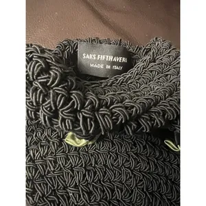 Saks 5th Avenue Vintage Black Woven Drawstring Evening Bag Made in Italy thumbnail 5