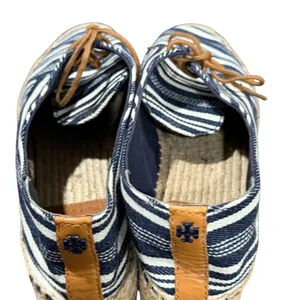 Tory Burch Florence Platform Espadrilles Women 9 Blue White Striped Canvas Shoes thumbnail 6