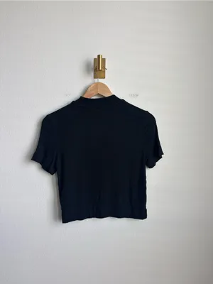 Babaton Aritzia Gonzalo Hip T-Shirt Black Ribbed Mock Neck Medium thumbnail 6