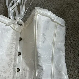 White on white brocade true corset lace up coquette western burlesque size XL thumbnail 3