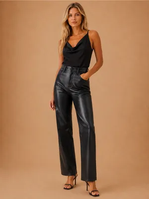 Abercrombie & Fitch Black 90s Ultra High Rise Vegan Leather Straight Leg Pants thumbnail 7