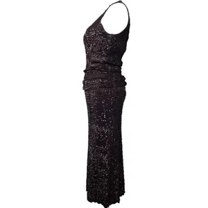 Vtg Chetta B Sequin Crochet Knit 2 Piece Skirt Set Sz M/L Dark Brown 90s Glam thumbnail 4