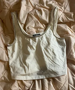 MD Drama Michele White Stretch Jewel Crop Top thumbnail 1