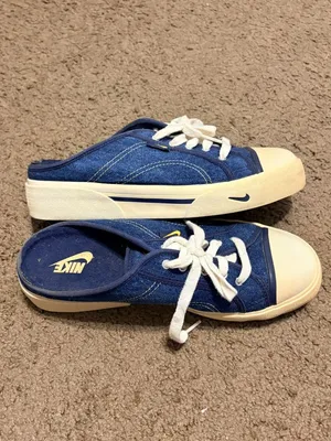 VTG Vintage 2002 Nike Hermosa Blue Denim Slip-on Mules Lace Up Size 9 143028-471 thumbnail 2