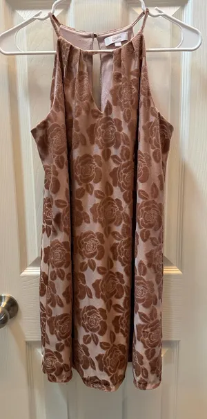 Candie's Blush Brownish Pink Floral Halter Mini Dress size S thumbnail 1