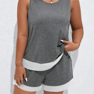 Lune Two Tone Tank Top & Drawstring Waist Shorts - Dark Grey - Size M thumbnail 3
