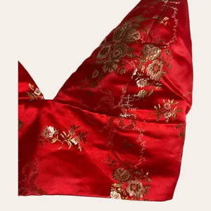 I.AM.GIA. Red Floral Jacquard Satin V-Neck Cropped Top Size Small thumbnail 4