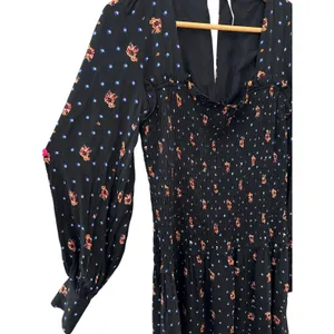 Free People Two Faces Smocked‎ Printed Mini Dress Black Combo Size Large thumbnail 8