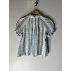 Free People We The Free Blue White Striped Linen Blend Button Down Shirt Cropped thumbnail 2