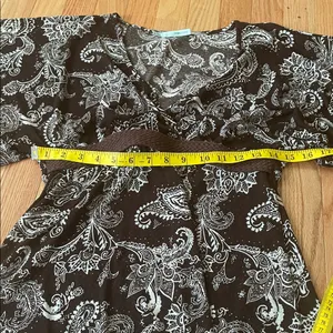 y2k Maurices Babydoll Top Womens Medium Brown White Paisley Print Boho Prairie thumbnail 4