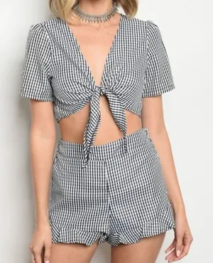 Gingham Two piece Set Tie top and ruffle shorts thumbnail 1