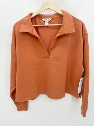 Athleta Sweatshirt‎ Women MEDIUM NWT Orange Sunbaked Clay Retroterry Polo thumbnail 1