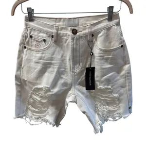 NWT One Teaspoon Sz 26 High Waist Stevies White Distressed Ripped Bermuda Shorts thumbnail 1