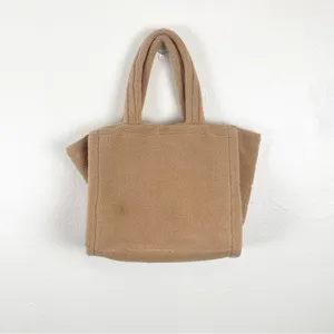 VICTORIA’S SECRET Tan Sherpa Fleece Double Straps Signature Logo Tote Bag thumbnail 2