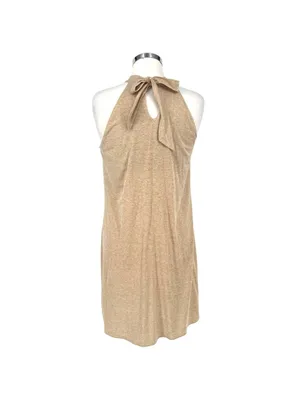Michael Stars Metallic Gold Halter Dress Beach Resort Party Cream Beige Size XS thumbnail 7