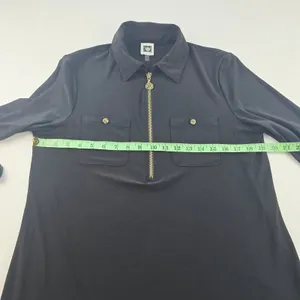 Anne Klein Midi Dress Gold Zip Front Pockets Long‎ Sleeve Black Size 8 thumbnail 8